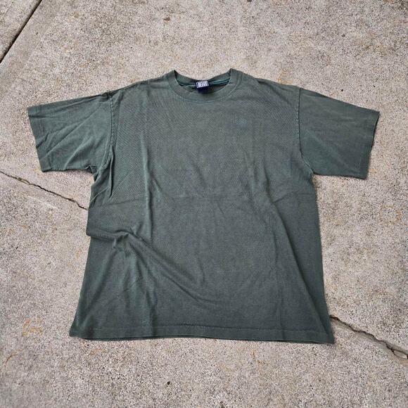 Vtg 90s MIXED BLUES Plain Earthtone Tee Shirt Green M Single Stitch USA Made - Picture 1 of 6